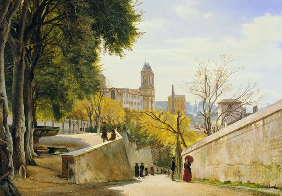 Carl Frederic Aagaard,Vue depuis le haut de la via Sebastianello donnant sur la Trinité des Monts (1875-1876)